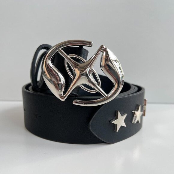 y2k 2000s chrome star futuristic cross emblem black and silver grunge emo belt - Picture 3 of 6
